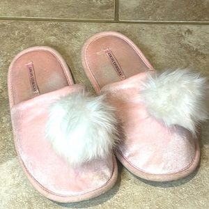 Victoria’s Secret slippers with pink and  a white puff ball (size 8)